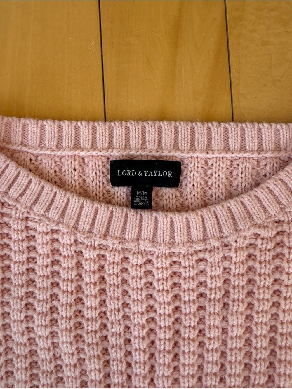 Lord & Taylor Pink Waffle Knit Crewneck Sweater - Picture 2 of 3